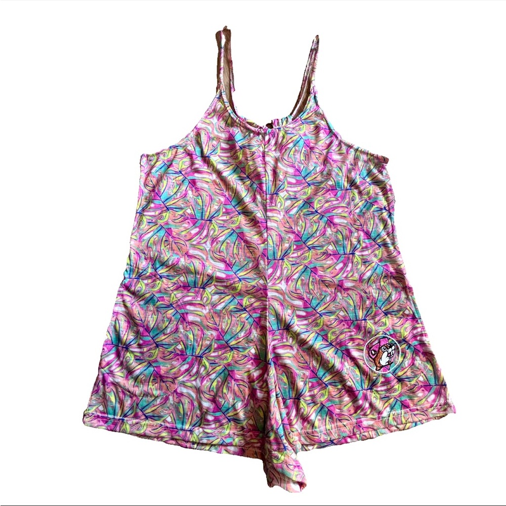 Buc-ee’s Romper Colorful Tropical Palm Leaf with Pockets Girls Large